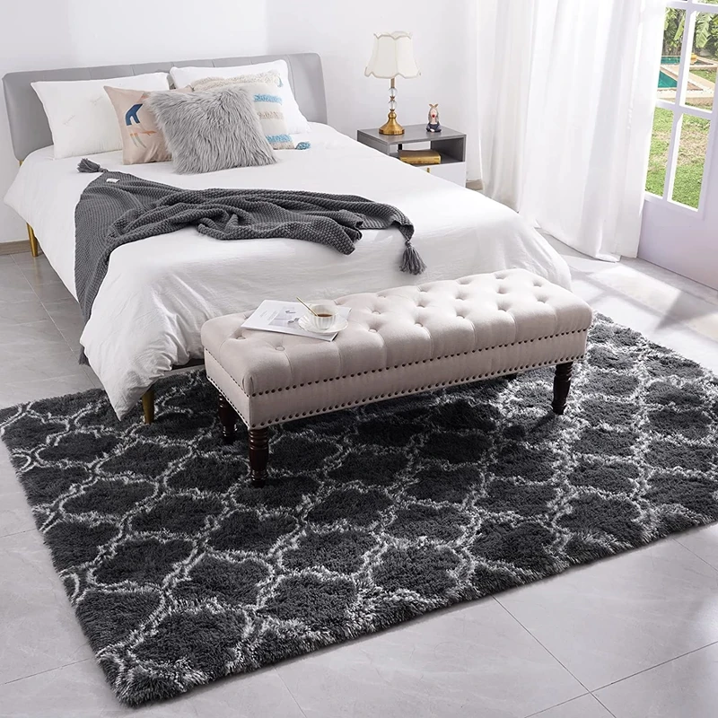 

Inyahome Large Rug Fuzzy Fluffy Shaggy Indoor Black White Carpets Modern Moroccan Mats for Living Room Non Slip Nursery Rugs