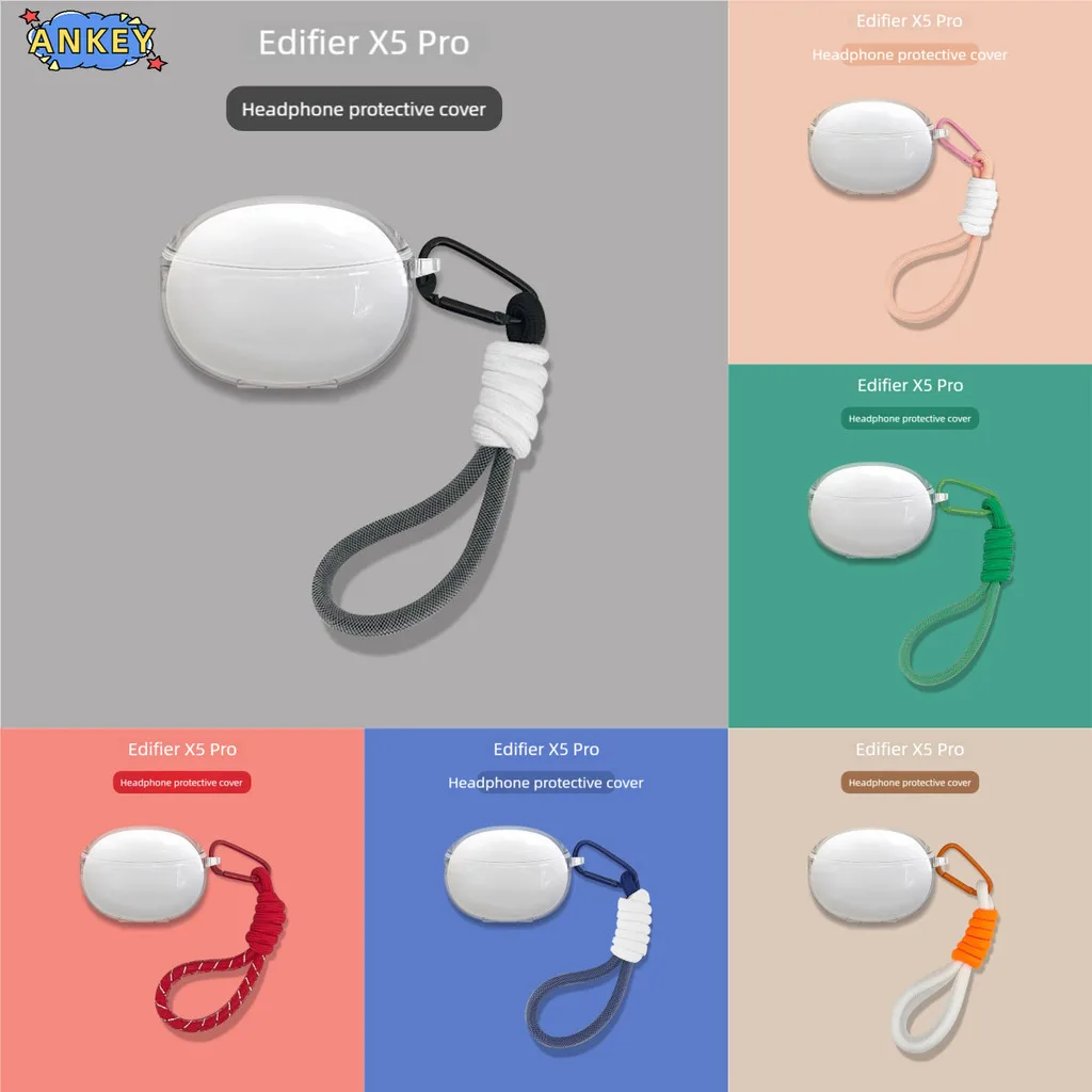 for Edifier X5 Pro Case Protective Transparent Clear TPU Covers Lanyard Bluetooth Earphone Shell Portable