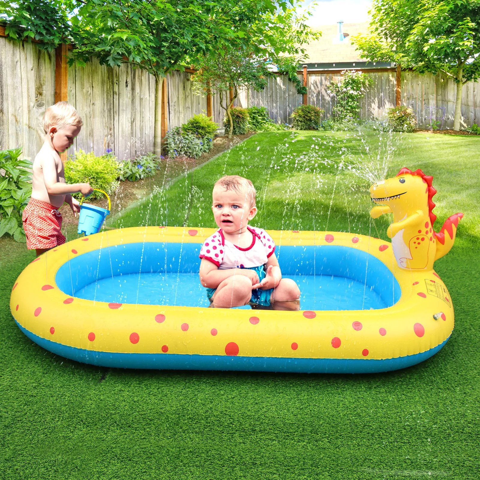 Fuente inflable de PVC para exteriores, estera de fuente de dinosaurio para niños, estera de juego para niños, piscina rociadora