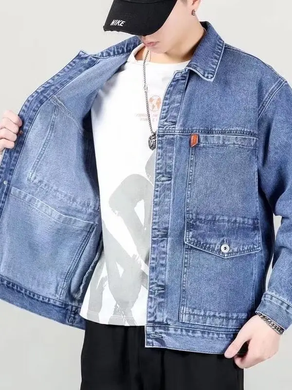 

Men's Workwear Denim Jaet Trendy Brand Spring Autumn New Sle Loose Fit Long Sve Pure Color Casual Faion Jaet