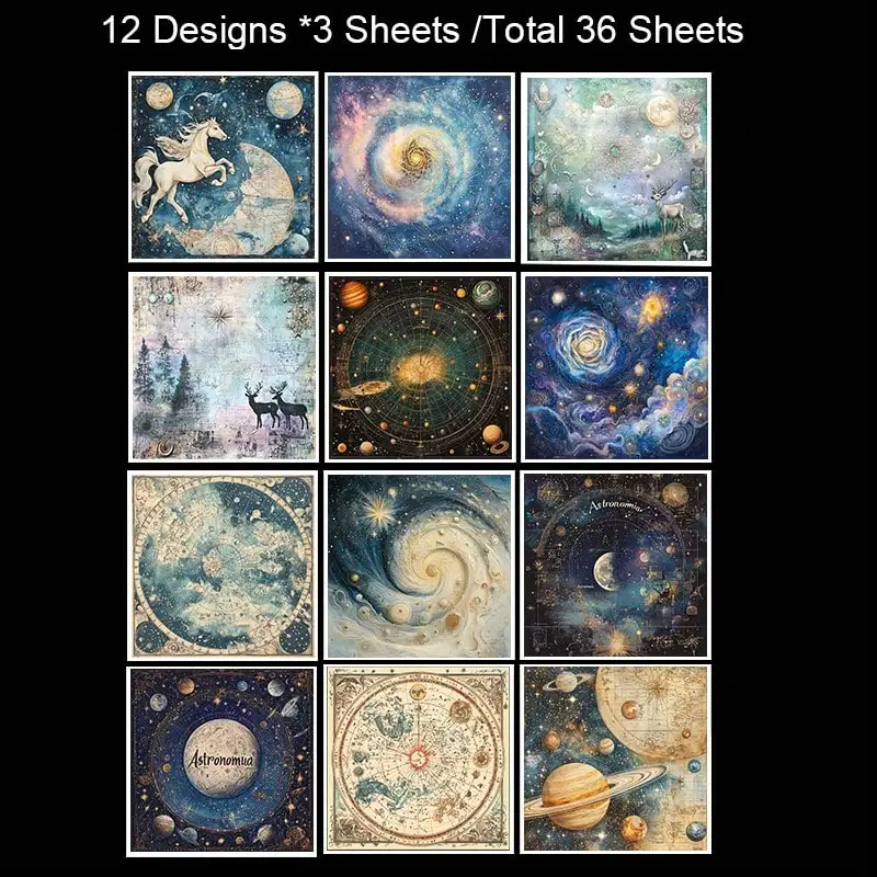 36 ورقة السماء المرصعة بالنجوم سجل القصاصات حزمة ورقية ، القرطاسية خمر الفن الحرفية نمط سكرابوكينغ ورقة لبطاقة مخطط مجلة غير المرغوب فيه