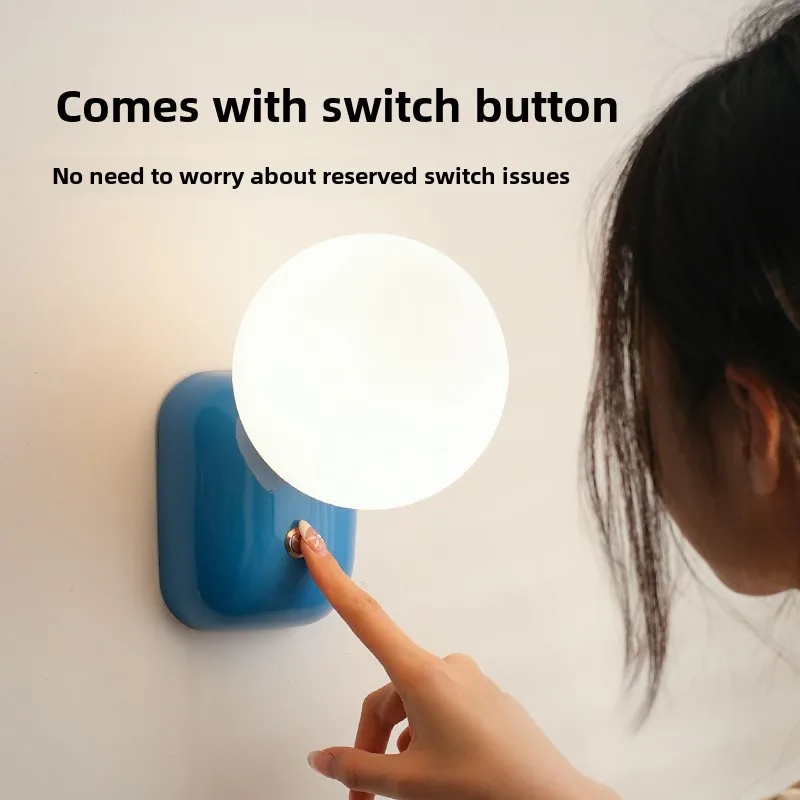 Cartoon Cream Pink Wall Lamp Kids Room Macaron Bedroom Bedside Cute Sconce Lights for Living Room Corridor Aisle Push Switch G9