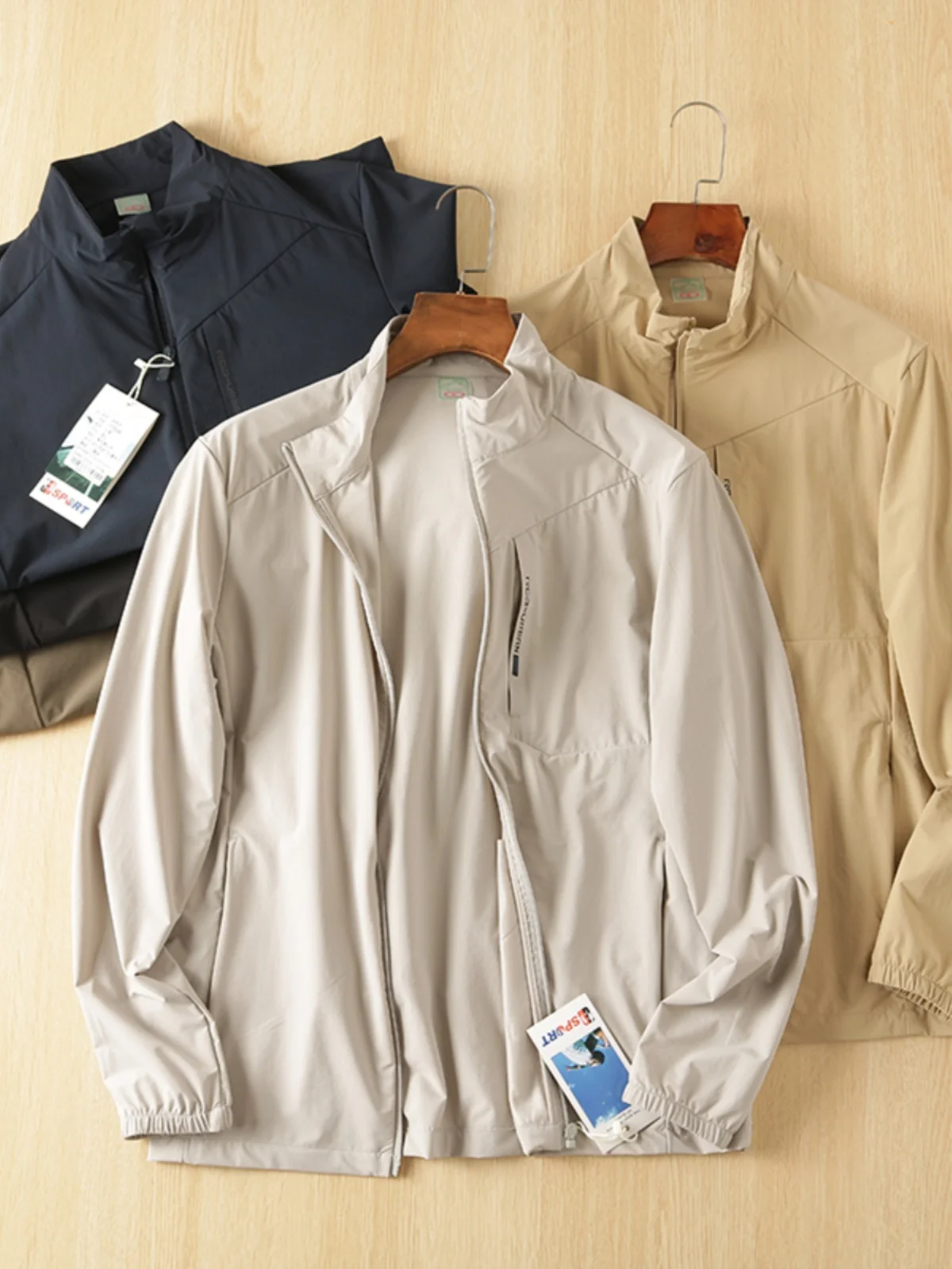 

High-End Outdoor Men's Slim Fit Jaet Spring Summer Faion Urban Sle Long Sve Standing Collar Skin Clothes Outerwear