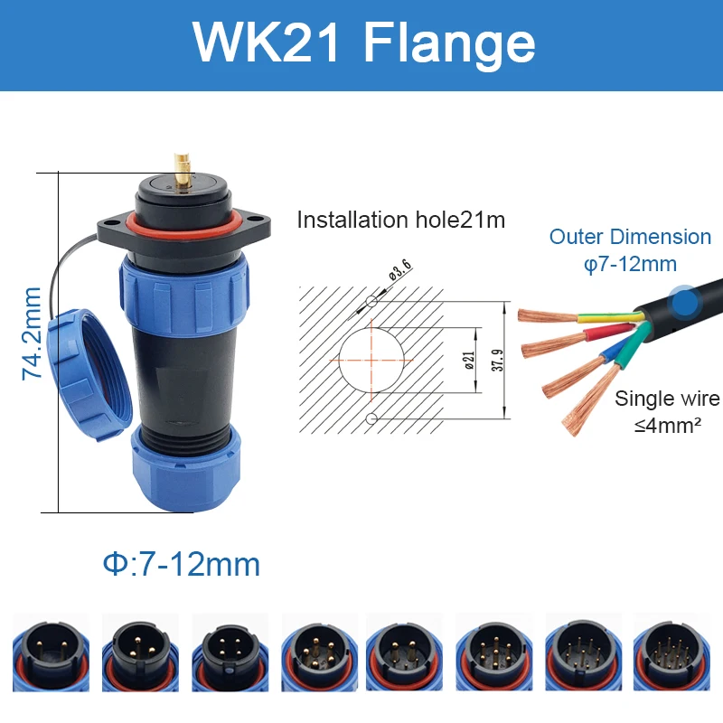 Image of Flanschmutter-Zinn-Lötanschluss SP21 Stecker & Buchse 21mm² Kabel Paneelmontage WK21 Runder Luftfahrt-Wasserdichter Industriestecker