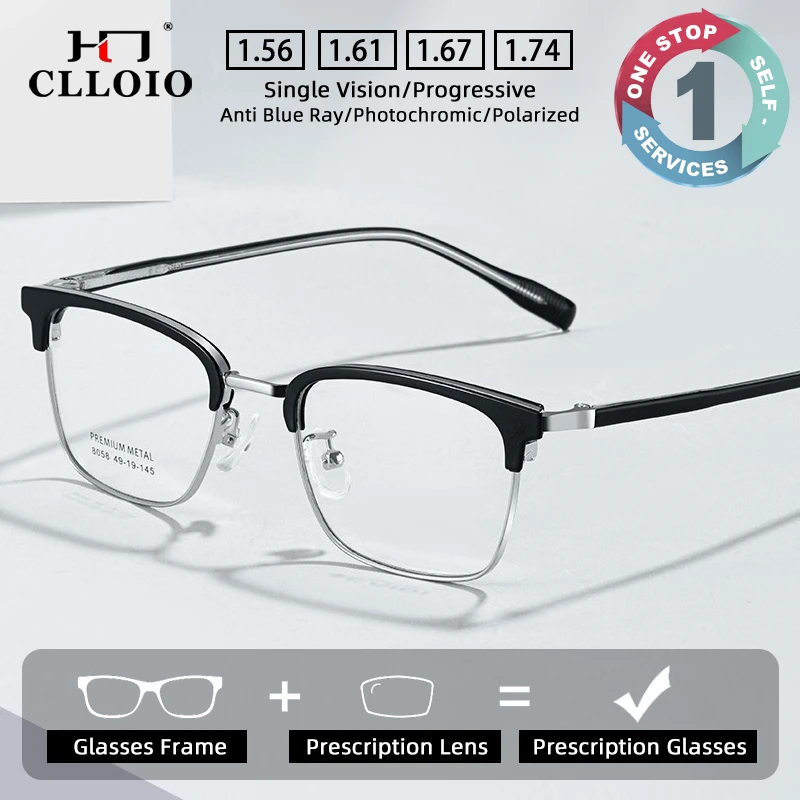 

CLLOIO Fashion Versatile Prescription Glasses Blue Light Blocking Alloy Eyebrow Frame Myopia Glasses Progressive Reading Eyewear
