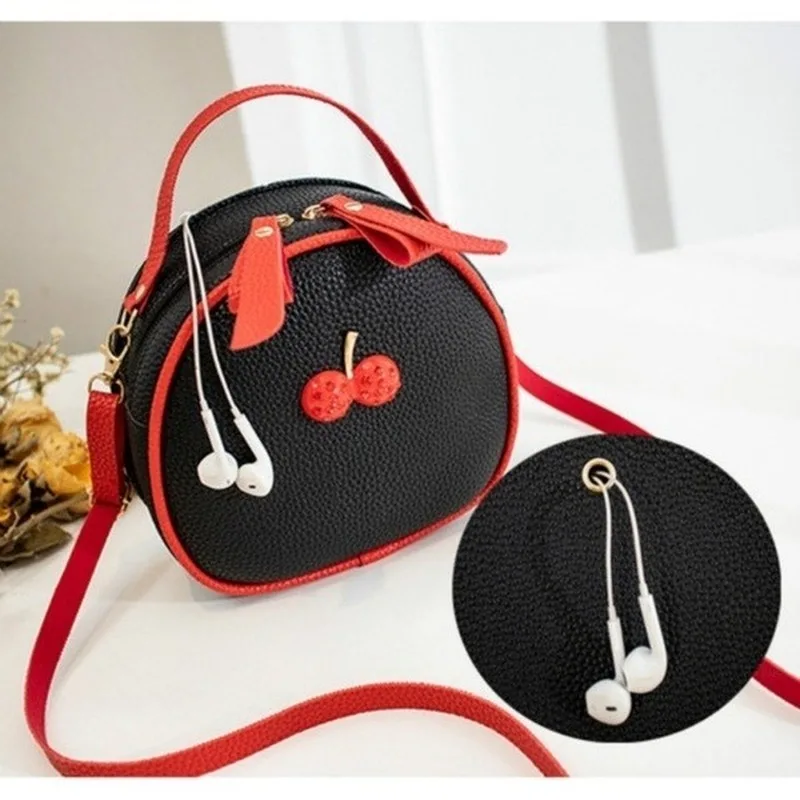 Litchi Pattern Contrast Color Cherry Small Backpack 2022 New Women's One-shoulder Messenger Mobile Phone Bag