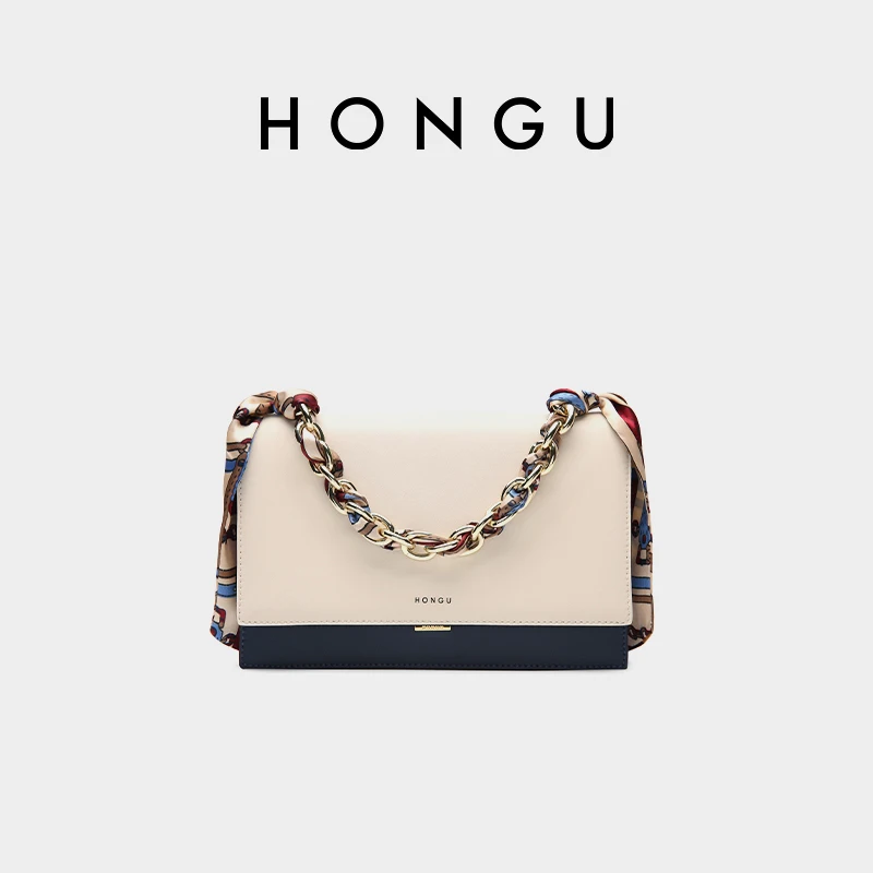

HONGU женская бежевая сумка через плечо, осень 2022, роскошная сумка-шарф с цепочкой, мини-квадратная сумка, популярная корейская сумка H5132039