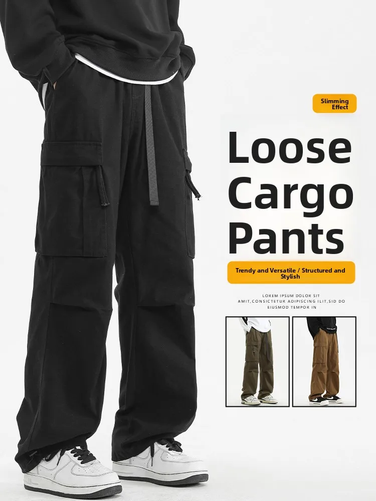 

Мужские повседневные брюки свободного кроя из хлопка, осенние, винтажные, в стиле High Street, с множеством карманов, молодежные, энергичные