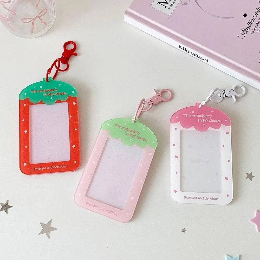 with Keychain Acrylic Photocard Holder Card Cover Fruit Strawberry Photo Photocard Frame Hanging Decoration Picture