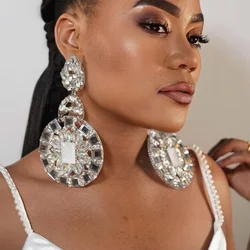 Luxury Oversize Round Dangle Earrings Drag Queen Jewelry Women Exaggerated Large Pendant Hanging Earrings Bridal Prom Jewelry