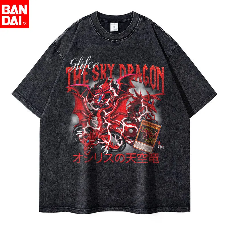 

Футболка оверсайз Buster Blader для пар, винтажная, черная, с эффектом потертости, с принтом YuGiOh Anime, японская аниме-футболка с графикой карточной игры YGO, уличная одежда для мужчин