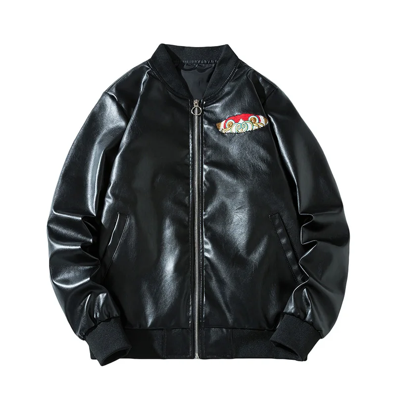 Yokosuka Autumn Leather Jacket Embroidery Osei Fashion Coat Motorcycle Loose Baseball Jacket Leather Man