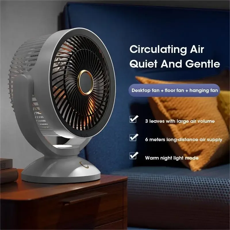 USB Air Circulation Electric Fan 360 Degree Rotation Non Rechargeable Table Desktop Portable Wall Mounted  with Light for Home