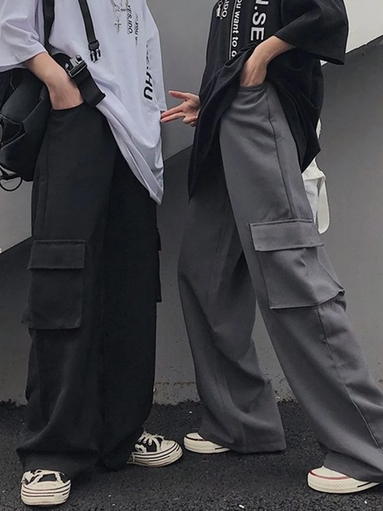 

Zoki Harajuku High Waist Streetwear Cargo Pants Women Korean Fashion Big Pockets Bf Casual Trousers Summer Loose Wide Leg Pants