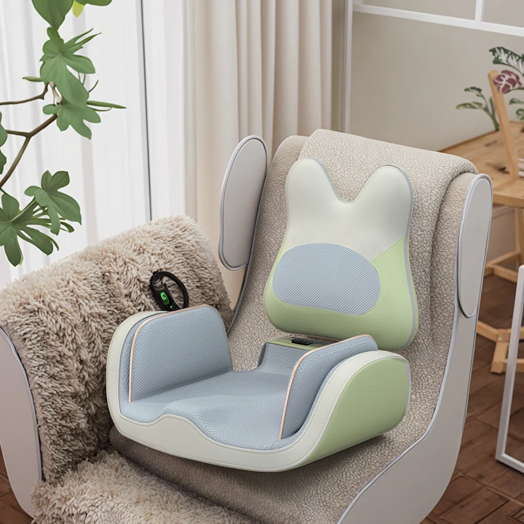 

3D Складная Массажная Подушка с Подогревом, Вибрацией, Компрессионными Воздушными Мешками и Вращением для Облегчения Боли в Пояснице, Бедрах и Спине (Материал — Сетка)