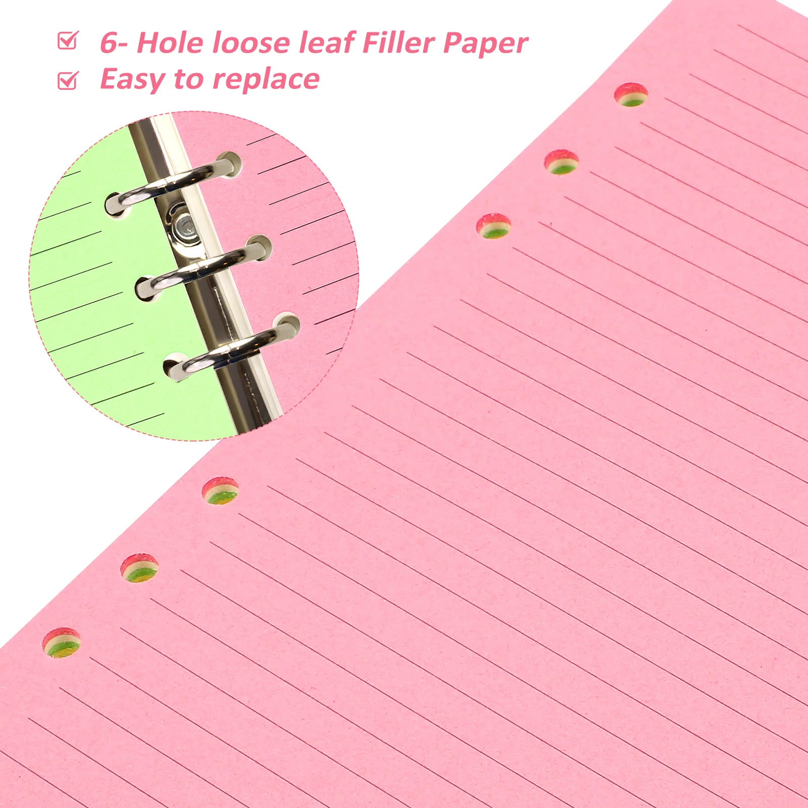 50pcs A5 Filler Paper 6 Hole Loose Leaf Planner Refill Lined Binder Notebook Journal Insert Thick Smooth Writing Pages For Notes
