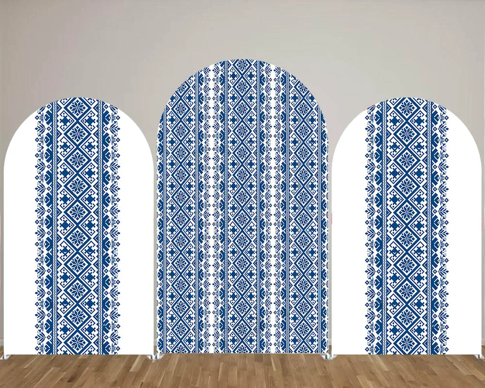 

Mehofond Palestinian Embroidery Blue Arch Wall Backdrop Cover Groom Wedding Bride to Be Party Chiara 2-sided Background Decor