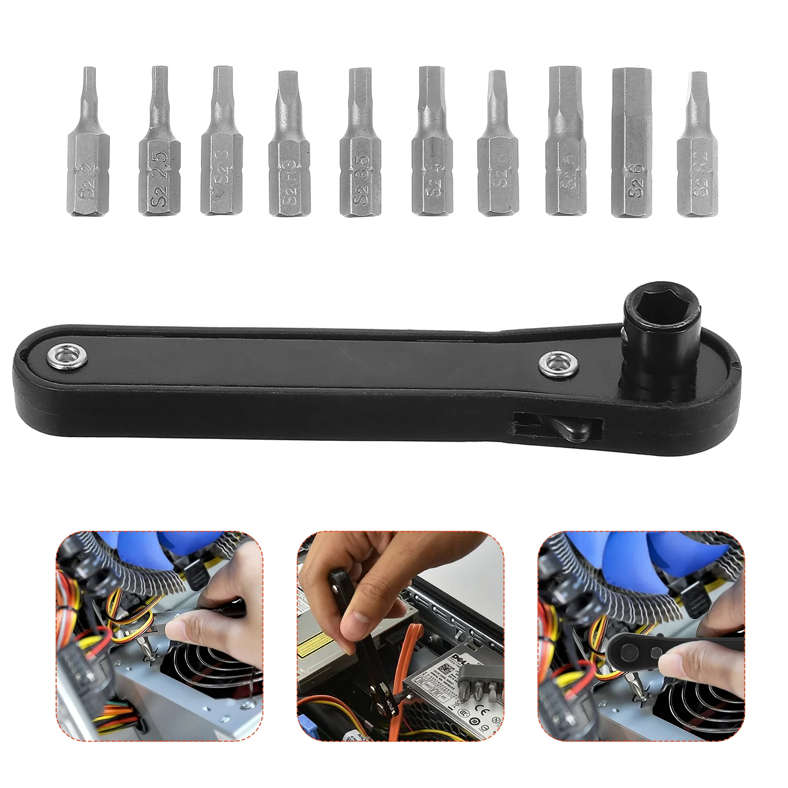 

11 Pcs Screwdriver Square Tool Bidirectional Ratchet Socket Wrench Ratcheting Home Multifunctional