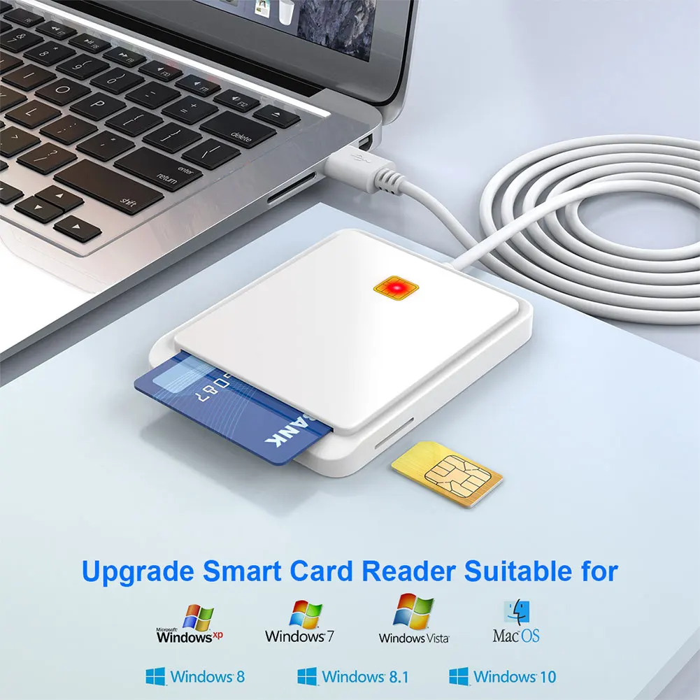 USBスマートカードリーダー,バンクカード用,ic id,emv,dnie,atm,simカードクローナー,Windows 7,8,10, Linux OS用コネクター