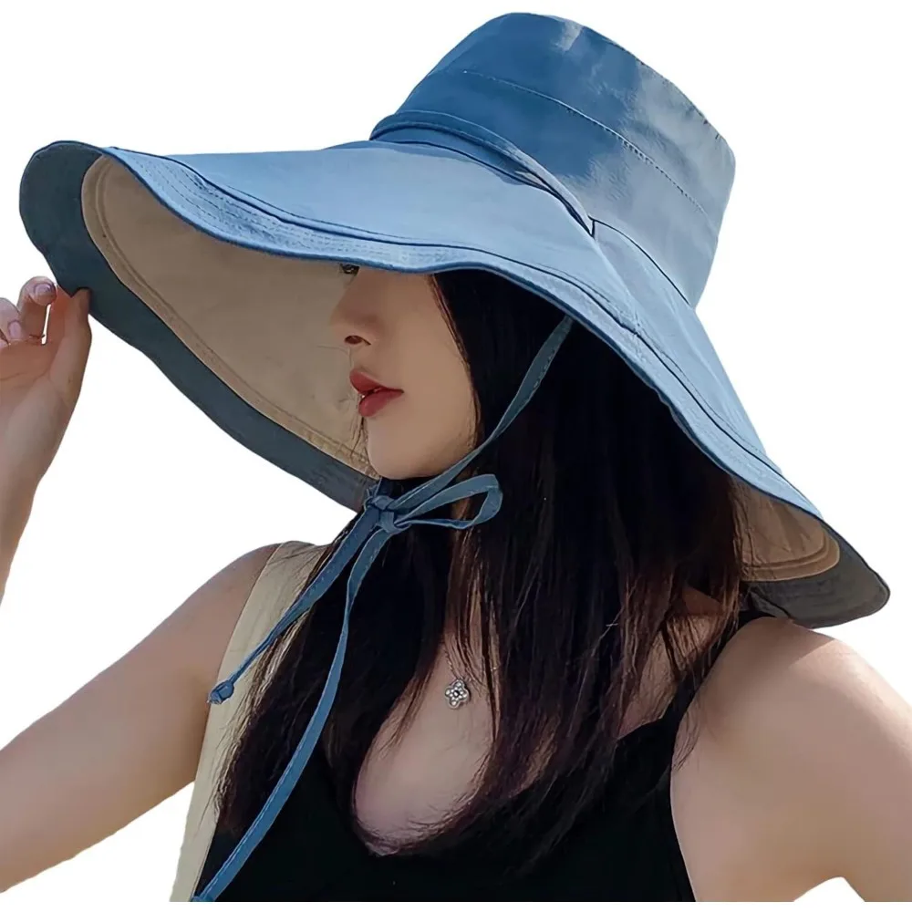 

Women Wide Brim Summer Sun Hat Wired Edge Beach Bucket Fishing Hats Reversible Foldable Travel UV Protection