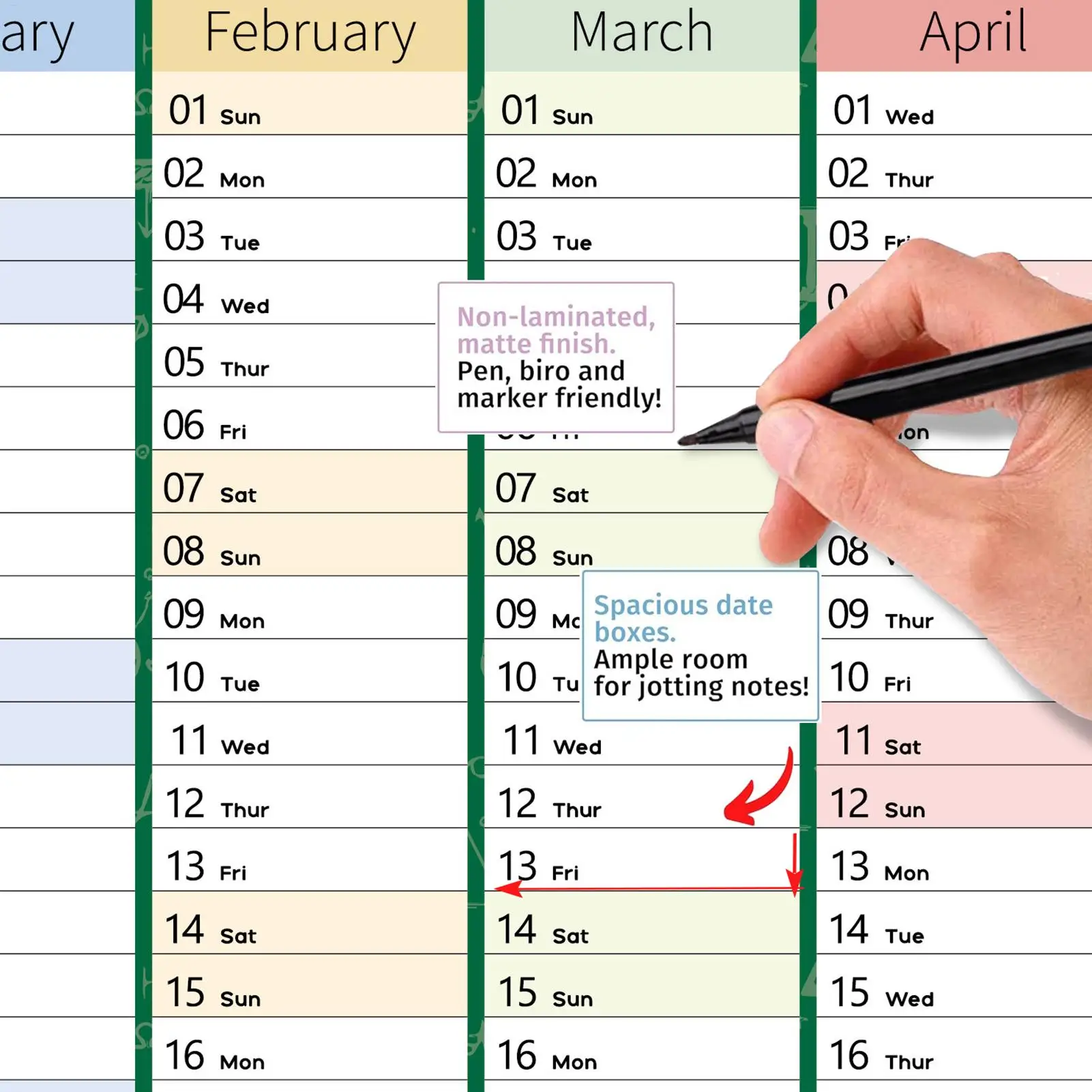 تقويم حائط لعام 2026 - ملصق كبير قابل للكتابة لتخطيط الطلاب والمعلمين والنوم وغرفة المعيشة وغرفة النوم #2