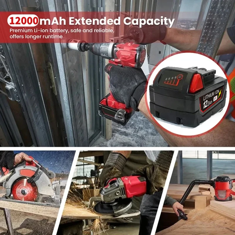 100% for Milwaukee M18 12.0Ah High Output Battery 18V Lithium-ion Rechargeable for Milwaukee M18 Cordless Power Tools18v Battery