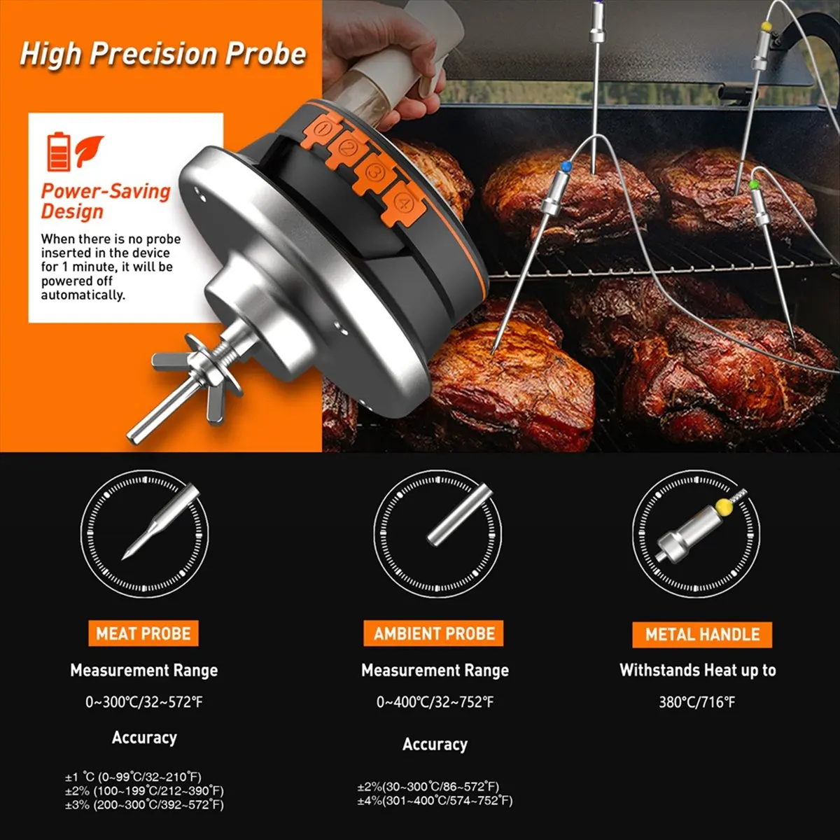 

T70C! Food Cooking Bluetooth Wireless BBQ Remote Thermometer Probes Smart Digital Bluetooth Barbecue Thermometer(A)