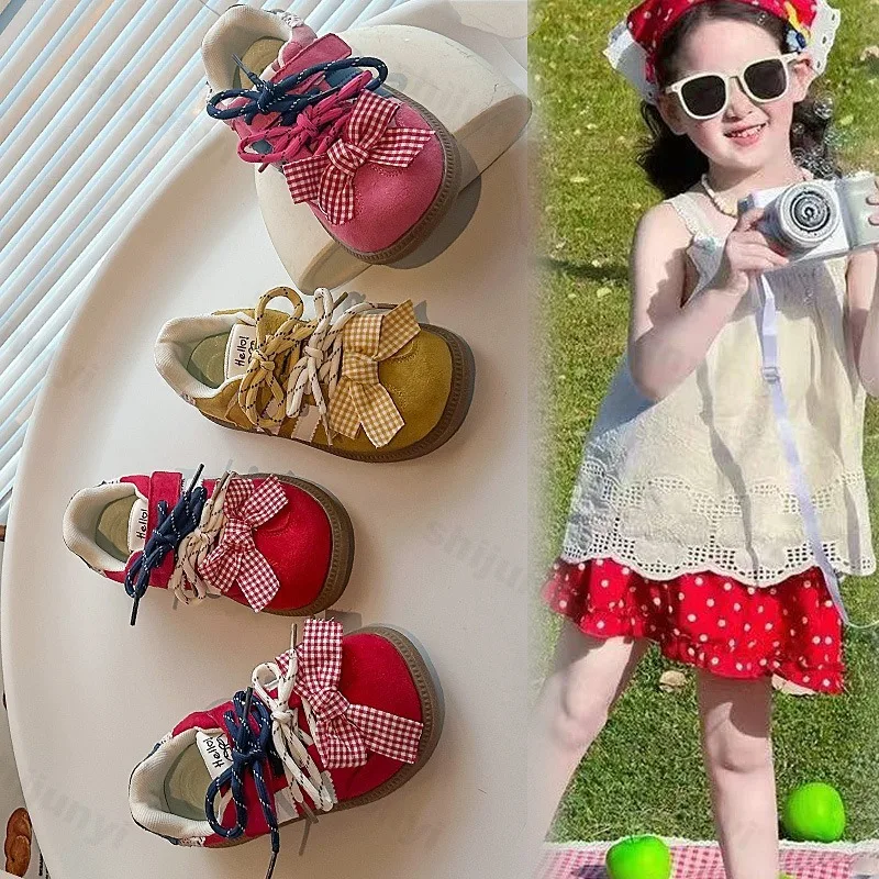 

Kids Casual Shoes Girls Sneakers Cute Bows Sweet Candy Color Soft Bottom 2025 Autumn New Children Running Shoes Comfortable