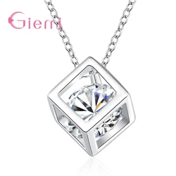 Delicate 925 Sterling Silver Color Jewelry With Cubic Zirconia Square Pendant Necklace Women Anniversary Lovely Gifts