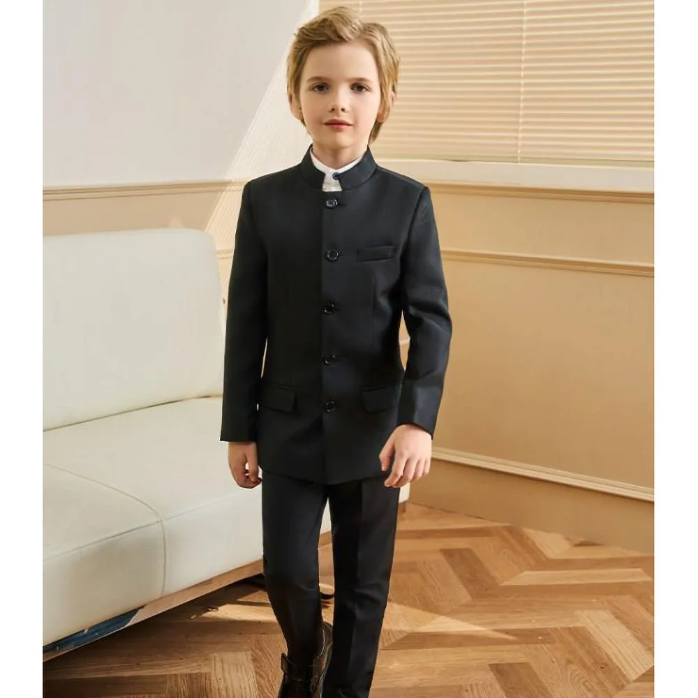 

Boys Suits 2 Pieces Fashion Stand Collar Single Breasted Outfits Chic Formal High Quality Sets for Children (Blazer+Pants)