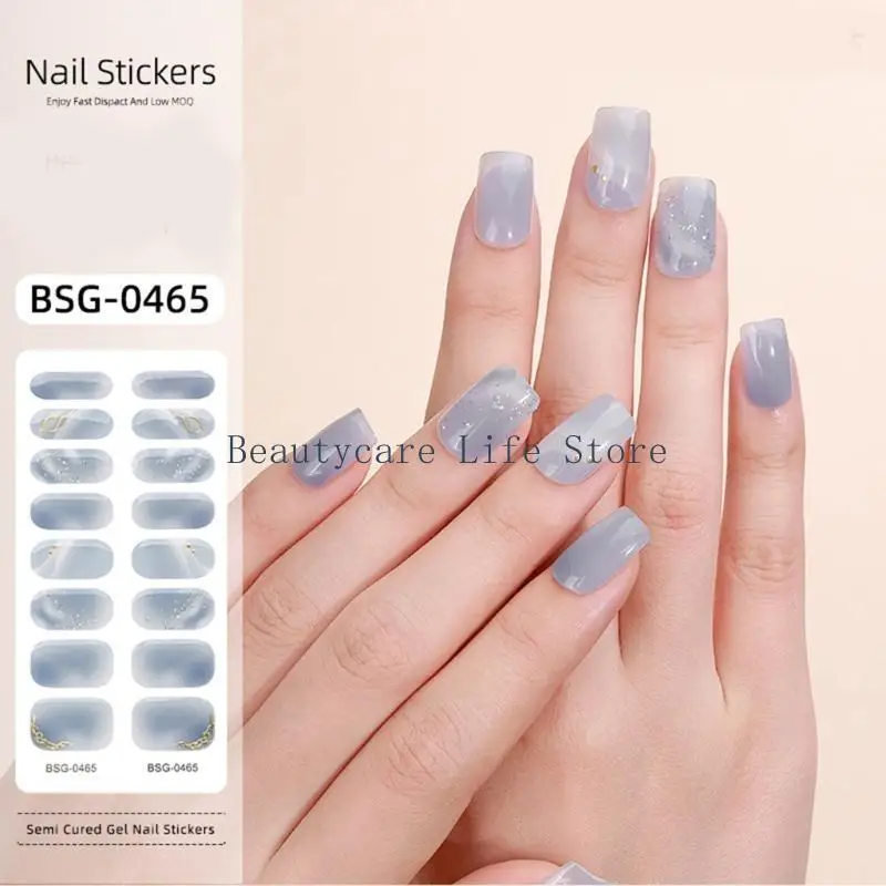

652C Semi Cured Gel Nails Strips 1Sheet Gel Nails Polish Stickers Wraps Home Salons
