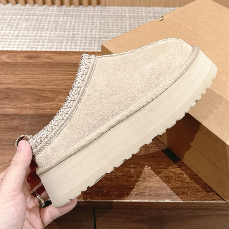 Snow Boots Women Tazz Platform Ultra Mini 2024 Winter New Height Increasing Sheepskin Fur Wool Slippers Ladies Ankle Warm Shoes