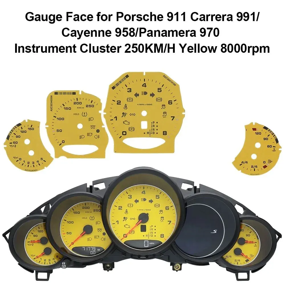 Anzeigeflächen-Overlay für Porsche 911 Carrera 991 / Cayenne 958 / Panamera 970 Instrumentencluster 250 km/h 300 km/h 6000 U/min 8000 U/min – Detail 11