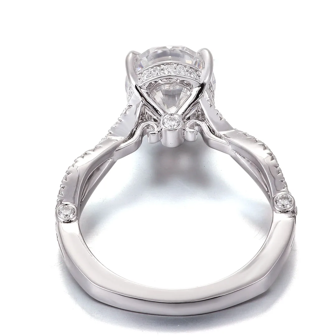 Provence 10K Moissanite Oval Cut Twisted Rings for Women Hide Halo Anniversary Ring D Color VVS 3CT Custom Jewelry