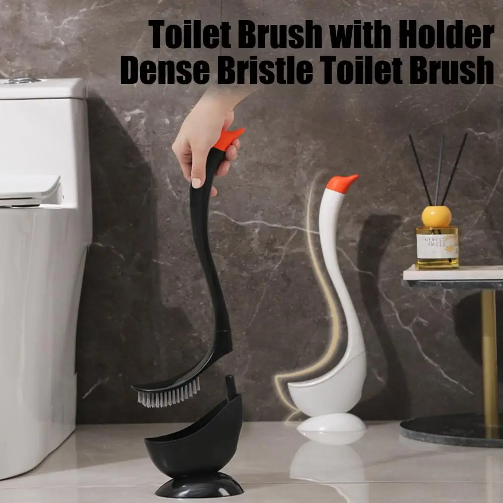 

Щетка для унитаза с держателем, щетка для унитаза с плотной полипропиленовой щетиной, изогнутая длинная ручка, очиститель для ванной комнаты, дизайн в форме лебедя