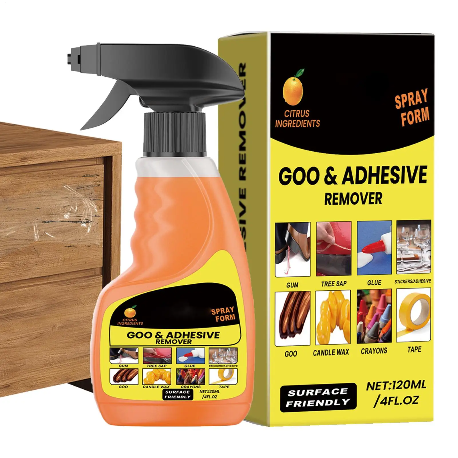 120ml Adhesive Remover Spray Car Adhesive Remover Glue Cleaner Odorless Liquid Decal Cleaning Solution for Wall Workshop Desk