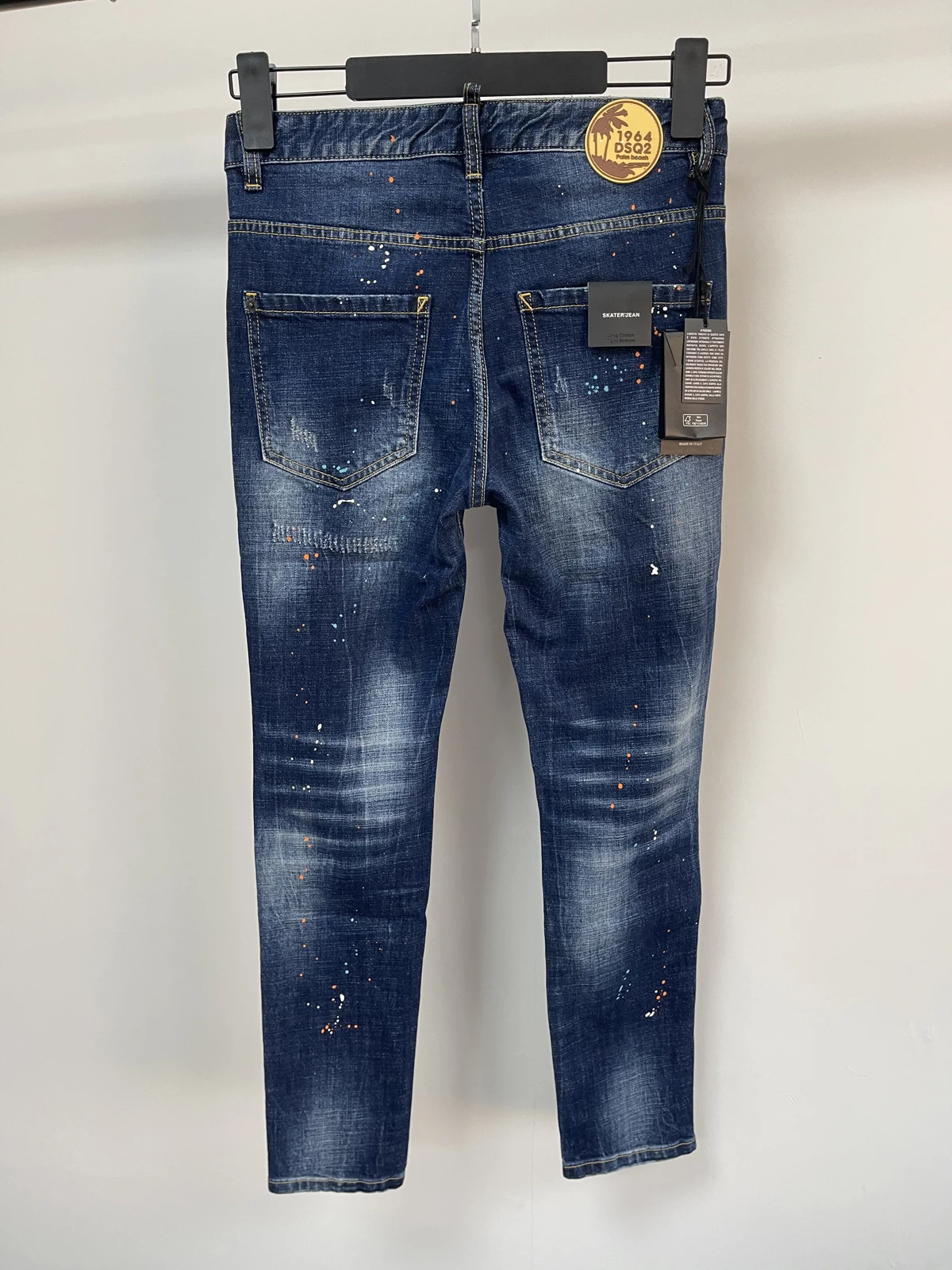 Spring and Summer 2024 New D2 Jeans Trendy Men's Washed Ripped Patch Slim-fit All-match Trendy Brand Small Feet Blue