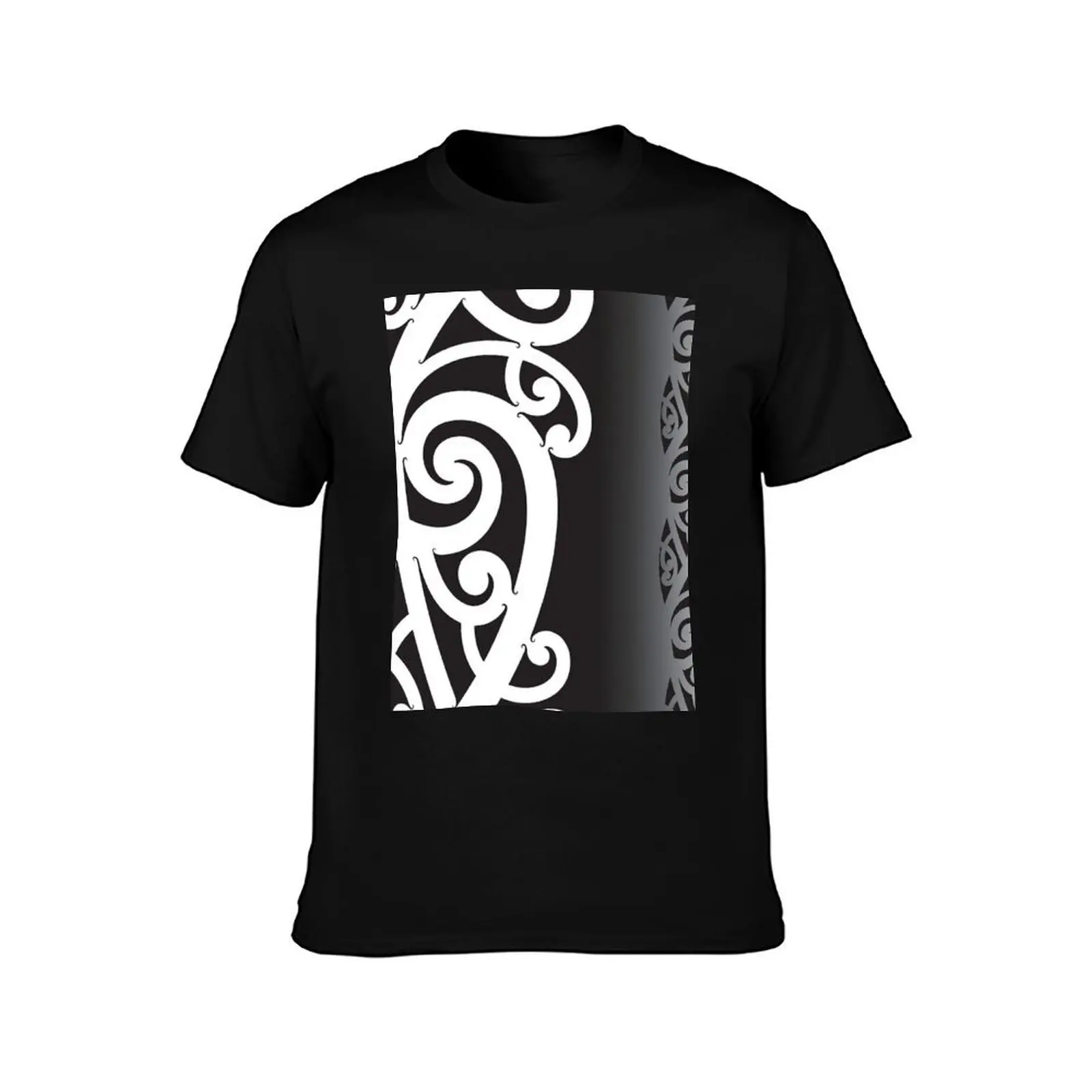 Black and White Layered Māori Koru Design T-Shirt Big Size Daily Wear T-Shirt