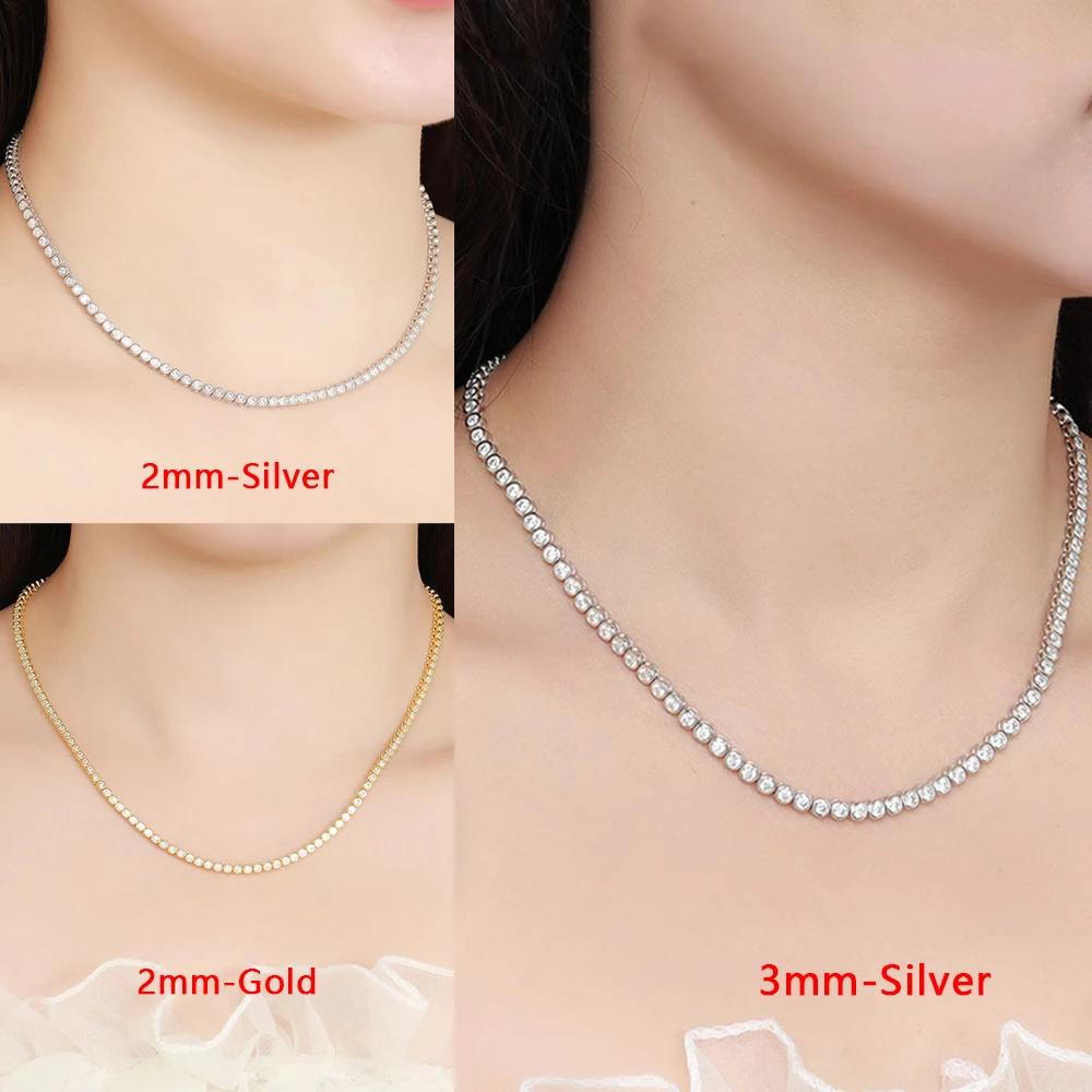 2mm 3mm Bubbles Moissanite Tennis Necklace For Women D Color Round Diamond with GRA S925 Silver 18K Plated Wedding Jewelry Gifts