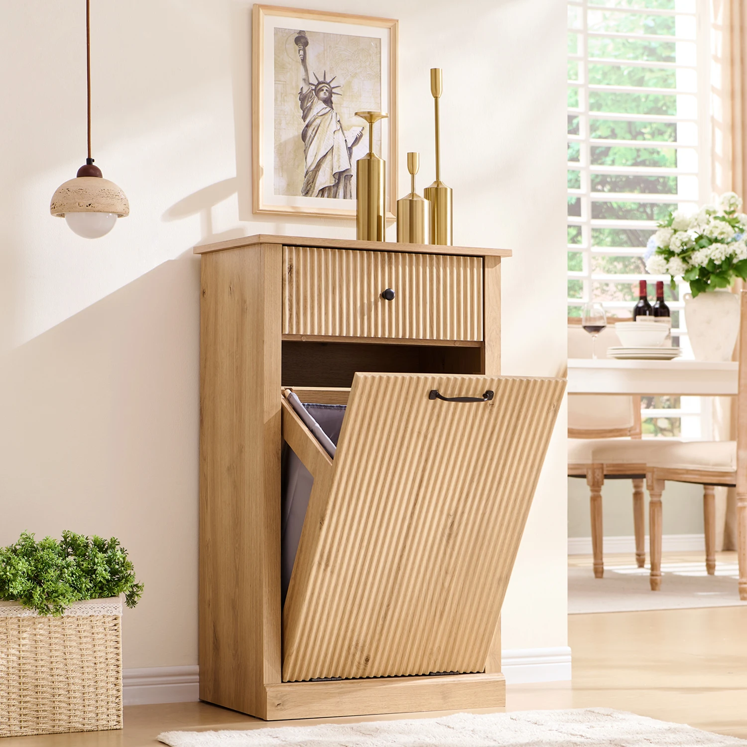 خزانة قمامة قابلة للإمالة، خزانة سلة غسيل المزرعة سعة 10 جالون مع أدراج، سلة تخزين للمطبخ، غرفة المعيشة،