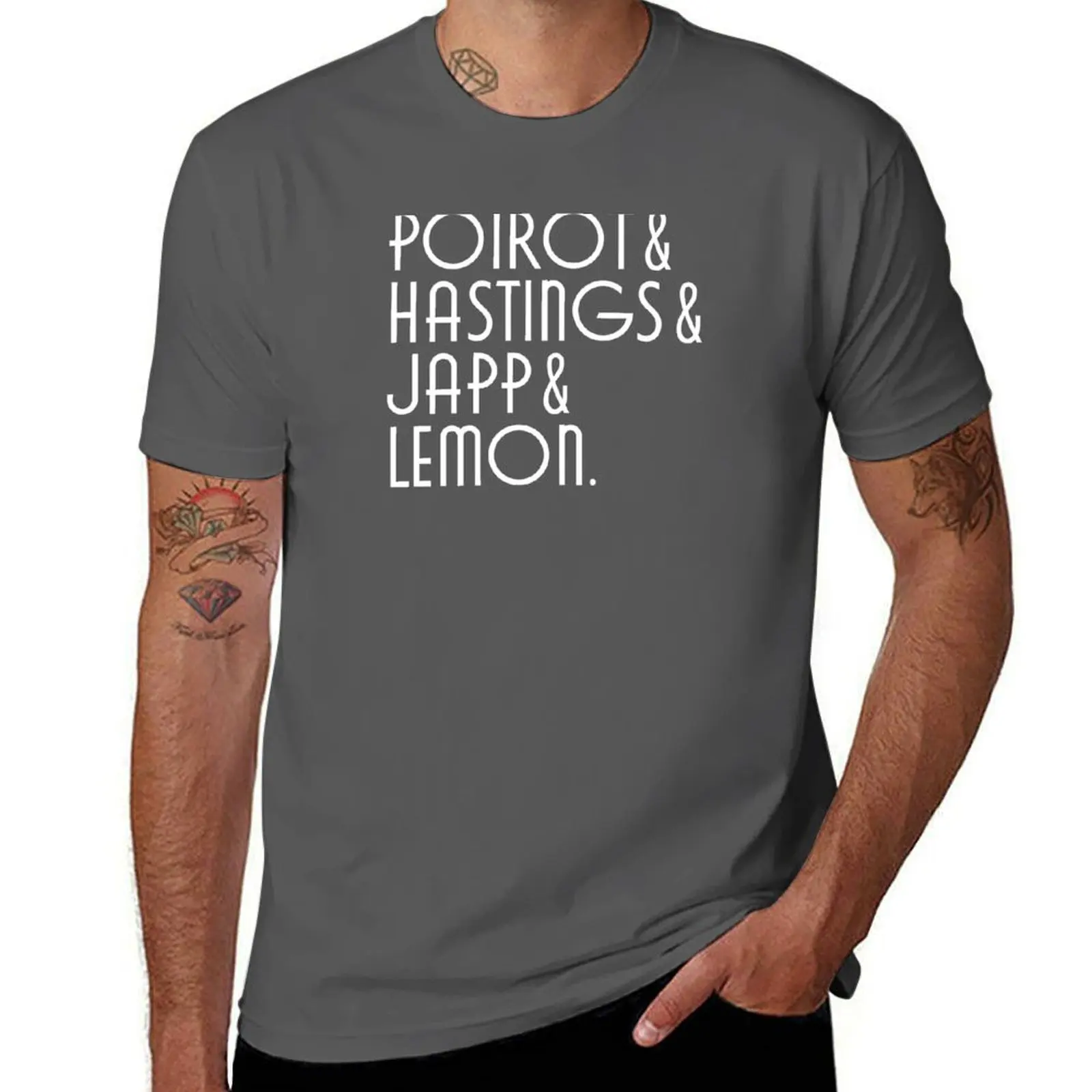 

Agatha Christie - Hercule Poirot Characters Line-up T-Shirt Work Duty Casual T-Shirt
