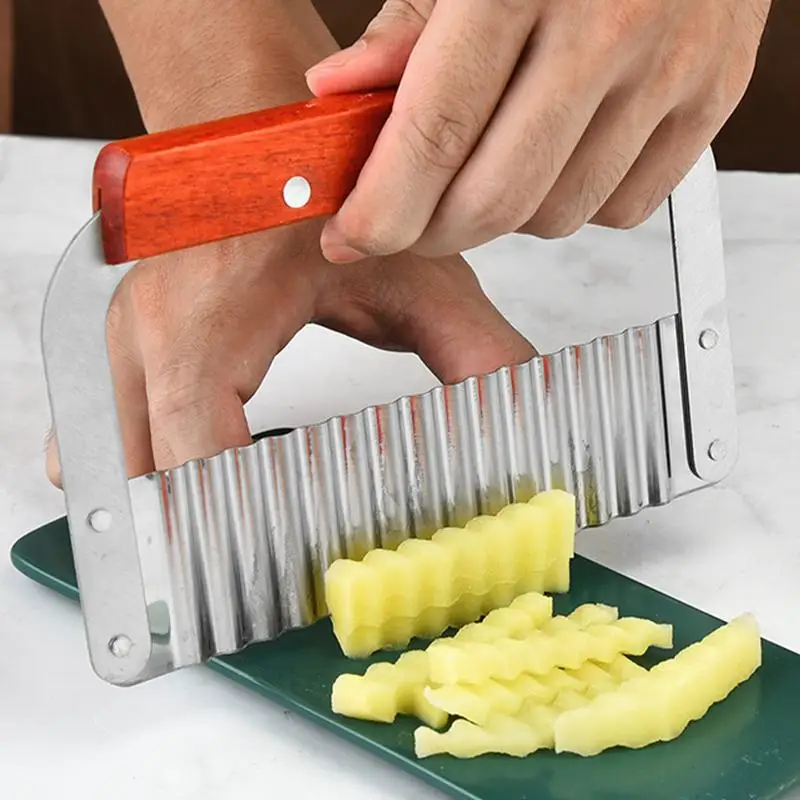 Fry Cutter Crinkle Stainless Steel Crinkle Potato Cutter Multi-Functional French Fry Cutter Wavy Cutting Tool For Home Kitchen