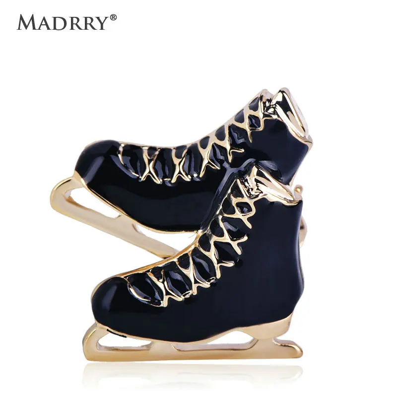 Madrry Fashion Roller Skates Brooch Enamel Gold Color Jewelry Sleigh Shoes Shape Brooches For Women Boys Girls Pins Accessories