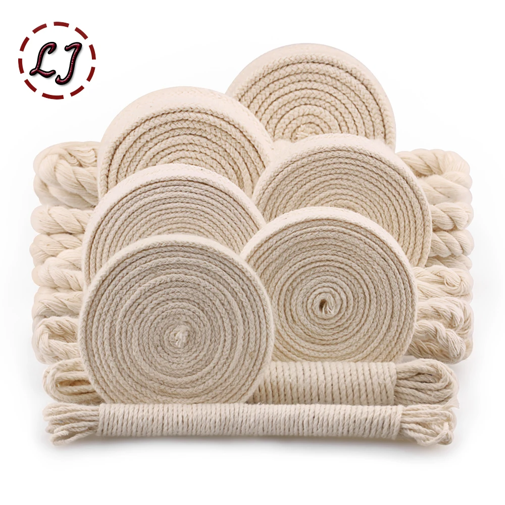 5yd/lot high strength natural color 3ply round flat Rope 100% cotton Cords for home handmade garment accessories Craft Projects