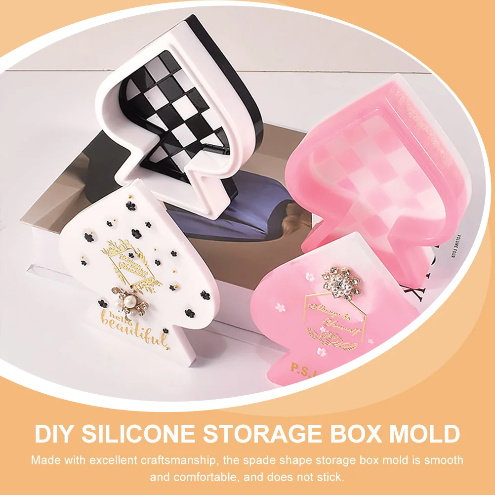 

1 Set Spade Shaped Storage Box Mold Poker Pattern Epoxy Silicone Mold Reusable Non-Stick Diy Trinket Box Craft Making Tool For