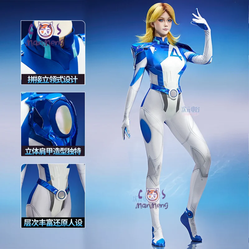 

Fantastic Four Susan Storm Richards Invisible Woman Cosplay Costume Halloween fantasy jumpsuit uniform belt shoulder armor set