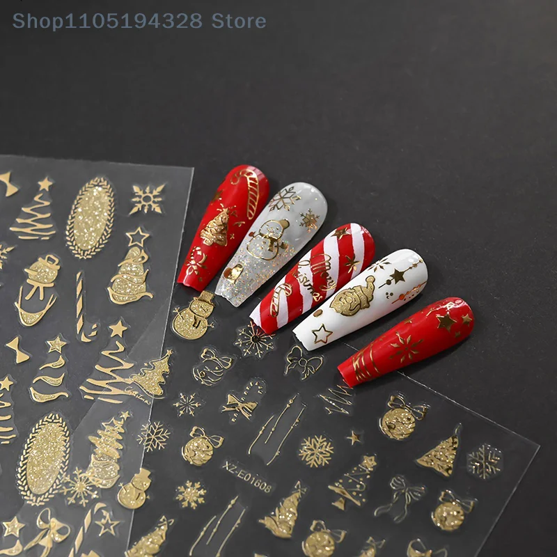 [MP] 1 ورقة الذهب المتلألئ 3D عيد الميلاد مسمار احباط ملصقات ندفة الثلج سنو غلوب شجرة عيد الميلاد مسمار المنزلق