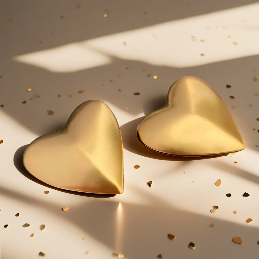 Yuri Ailey  Vintage Matte Gold Heart Clip On Earrings No Piercing Ear Clips Minimalist 3D Love Heart Jewelry Women Accessories