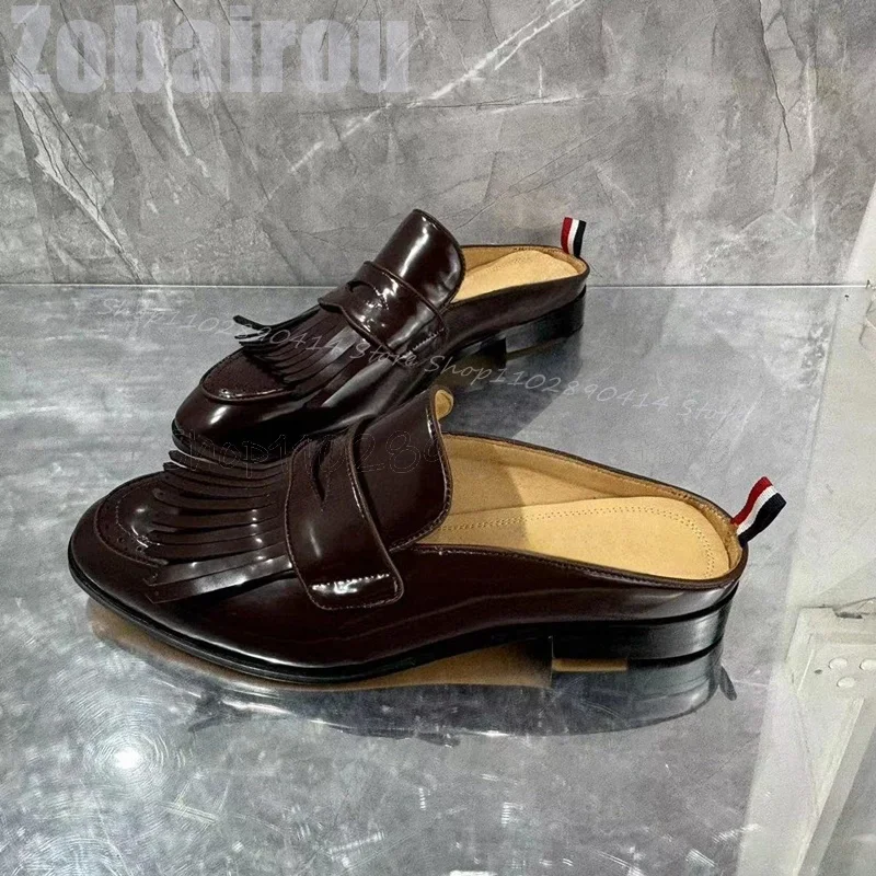 Brown Tassels Decor Carving Design Men Slippers Fashion Slip On Men Shoes Luxury Handmade Party Banquet Office Men Casual Shoes