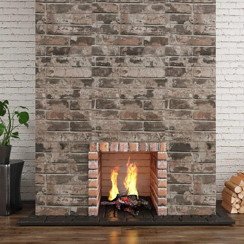 レトロブラウンレンガ柄ピールアンドスティック壁紙 防水 取り外し可能 寝室用 フェイクレンガコンタクトペーパー 32x354インチ